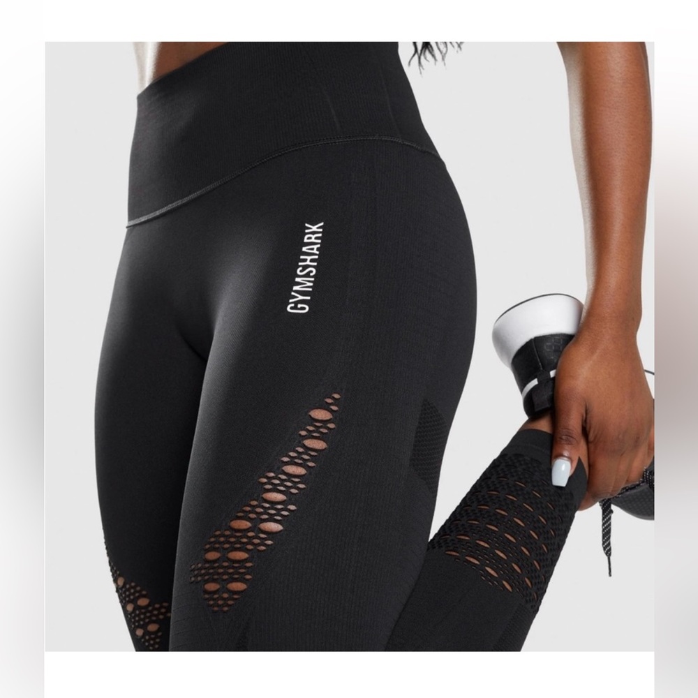 Gymshark Jet Black Women's Leggings with unique cutout design.  Size M
